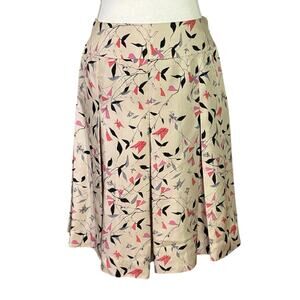 Nipon Boutique Size 4 Pleated Skirt 100% Silk Botanical Butterfly Print FLAWS